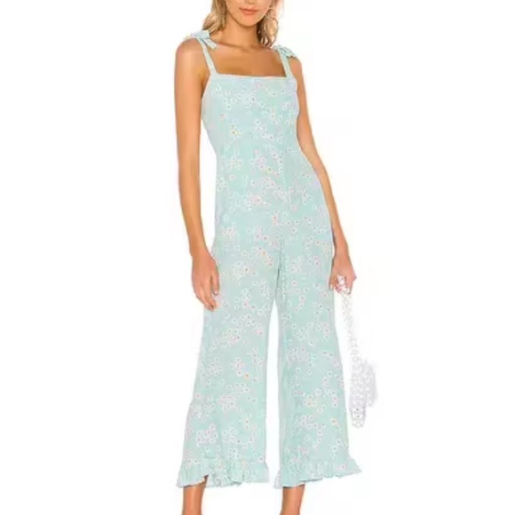 Faithfull the Brand Pants - Faithfull the Brand Frankie Seafoam Blue Zhoe Floral Print Jumpsuit